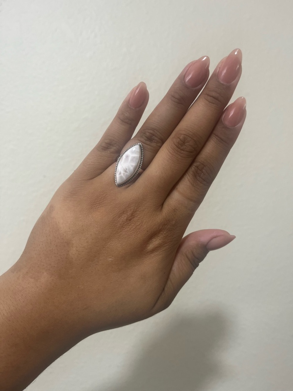 S925 Sterling Silver Pink Larimar Ring